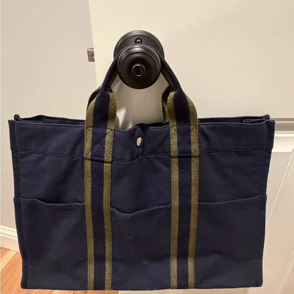 Hermes Navy and Olive Canvas Briefcase